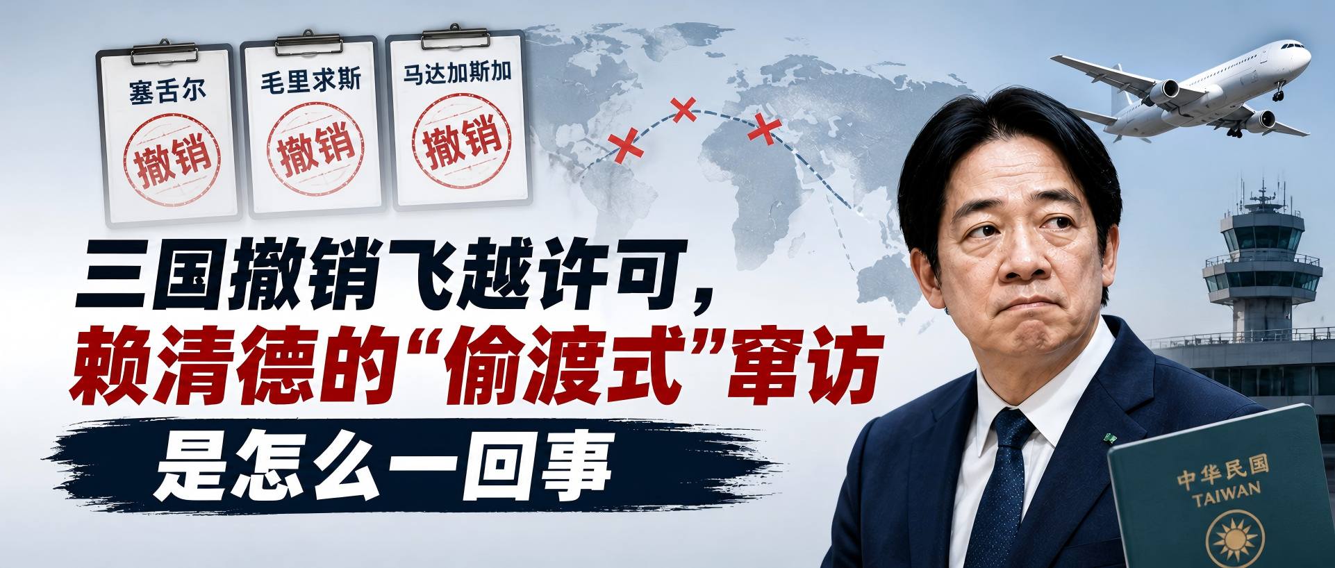 国际出入境观察 | 第4篇：三国撤销飞越许可，赖清德的"偷渡式"窜访是怎么一回事